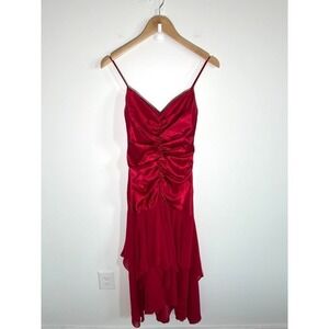 Vintage Betsy Adam Y2K Fairy Satin Asymmetrical‎ Prom Dress Womens Red NO SIZE